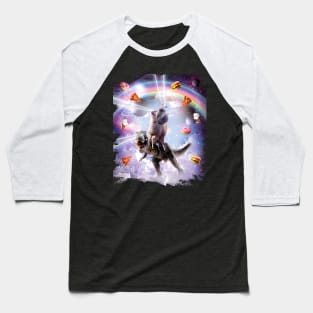 Laser Eyes Space Cat On Llama Dinosaur - Rainbow Baseball T-Shirt